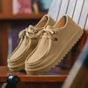 Vintage Khaki Casual Shoes For Man Suede Loafers Comfy Lace-up Platform Shoes Man 2025 Spring Brand Men's Shoes chaussures homme