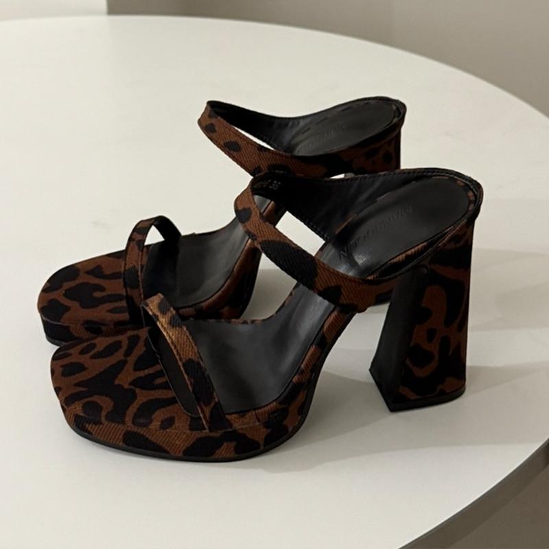 Fashion Leopard High Heels Women Slippers Fashion Sexy Shoes Summer Elegant Pumps Heeled Shoes Woman 2025 Trend Brand Zapatillas Mujer