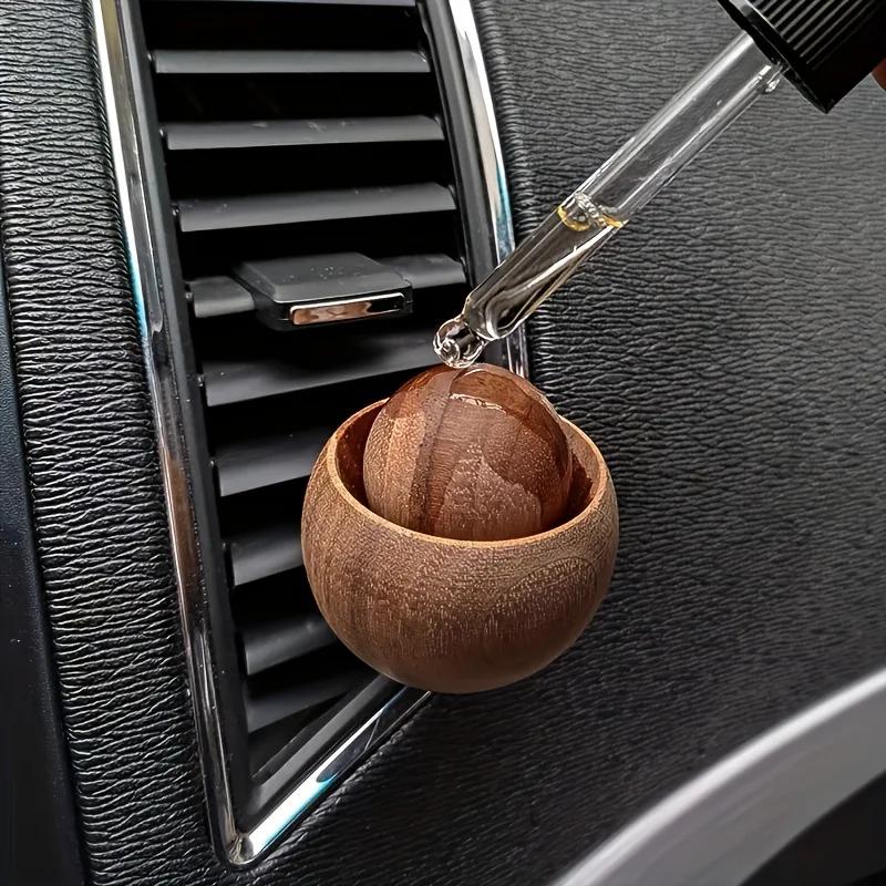 1pc Spherical Wooden Car Diffuser - Essential Oil Aromatherapy Clip for Air Vents, Natural Air Freshener & Car Decor