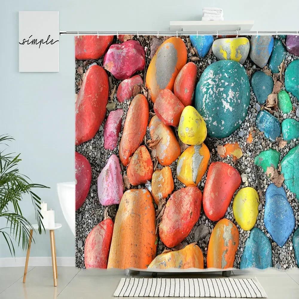 Zen Landscape Shower Curtain Natural Scenery Bathroom Decor Stone Rock Waterfall Beach Boho Polyester Screen With Hooks Washable