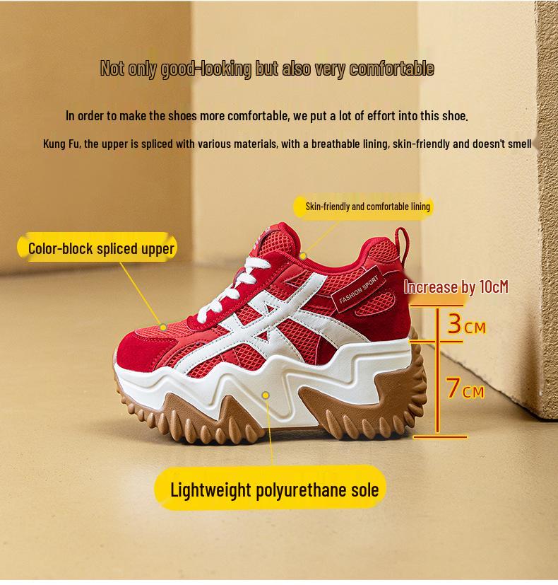 Women's Trendy Dad Sneakers 2025: Thick-Soled, Height-Increasing, Casual Sports Shoes, Small Size 34 for Autumn.