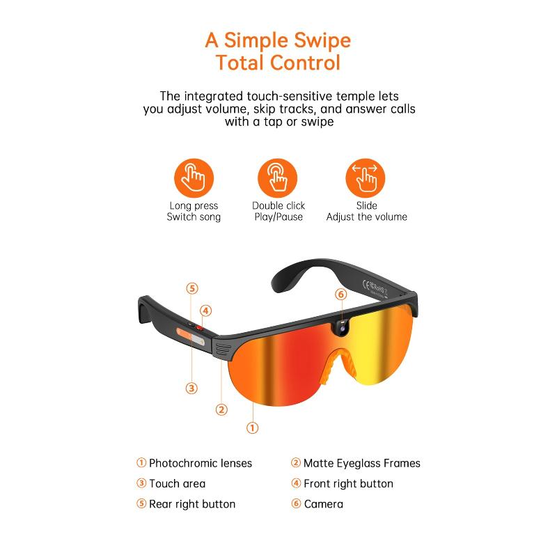 4K Polarized AI Smart Cycling Glasses Men 800W Camera Video Recording Translation Sunglasses Bluetooth Call Music Sports Glasses Image Stabilization