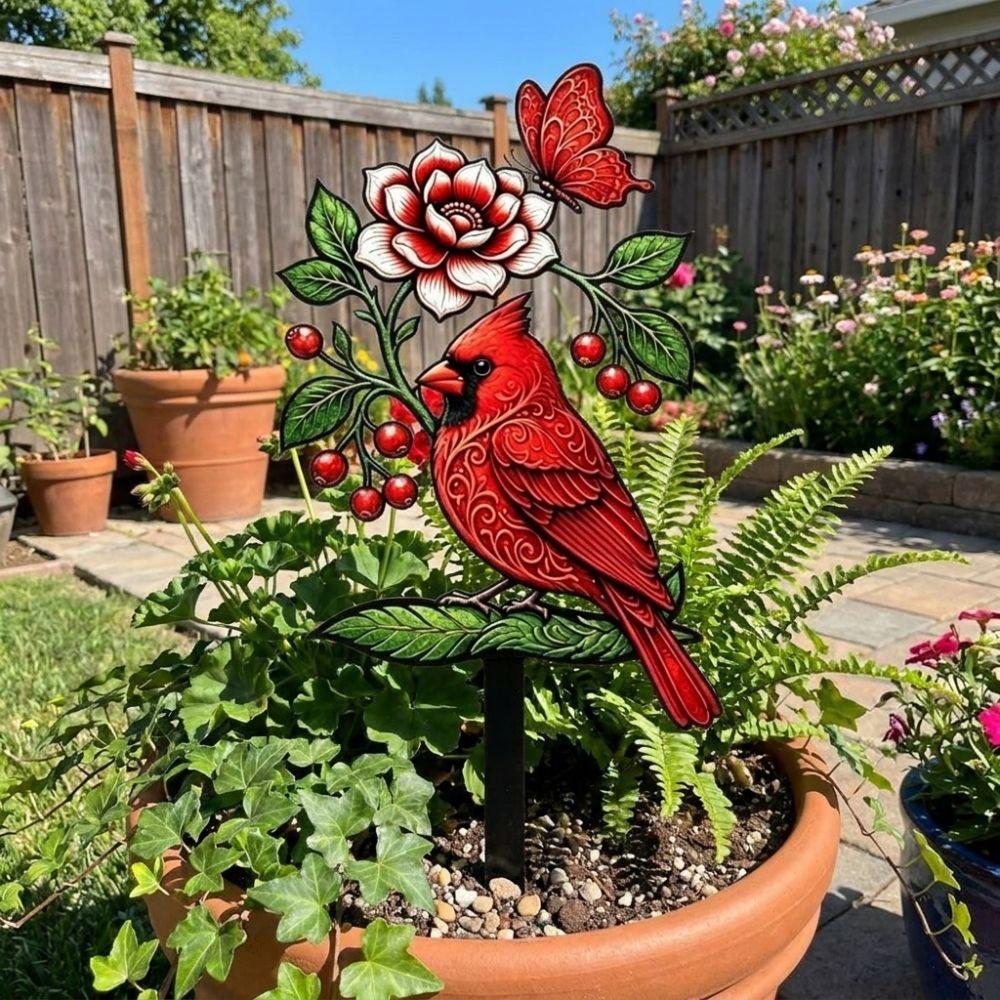2D Flat Floral Bird Garden Stake Acrylic Flower Pattern Ornaments  Outdoor Lawn Use