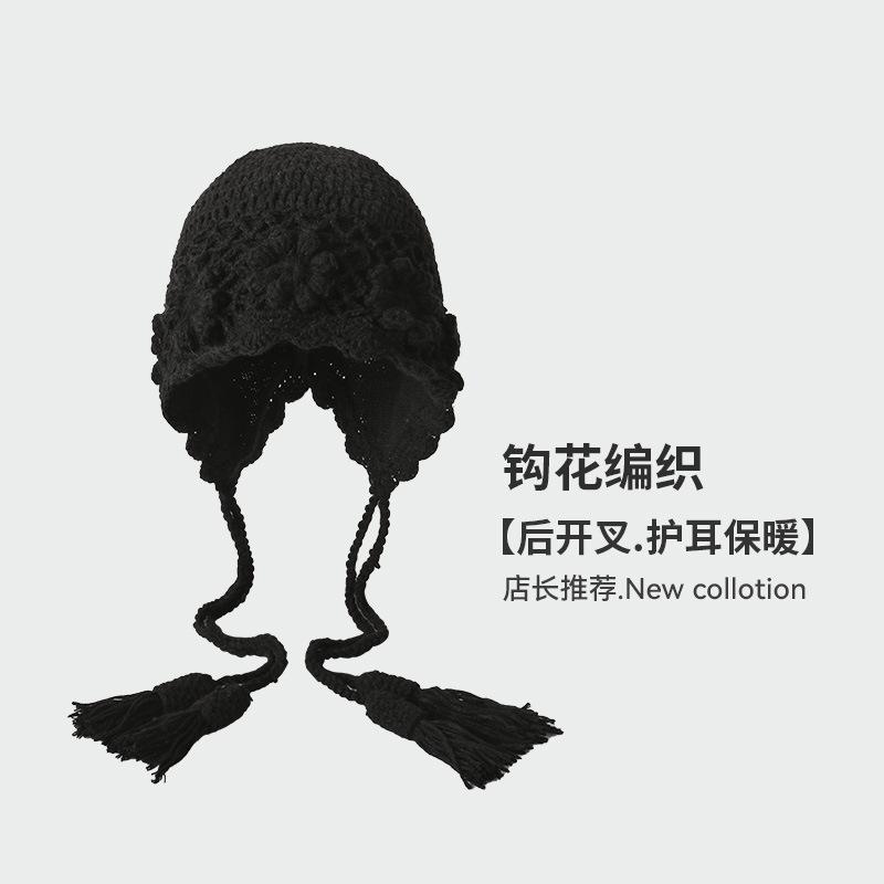 Beret women's autumn and winter handmade knitted wool hat double-layer warm and windproof retro niche stacked bag head cold hat