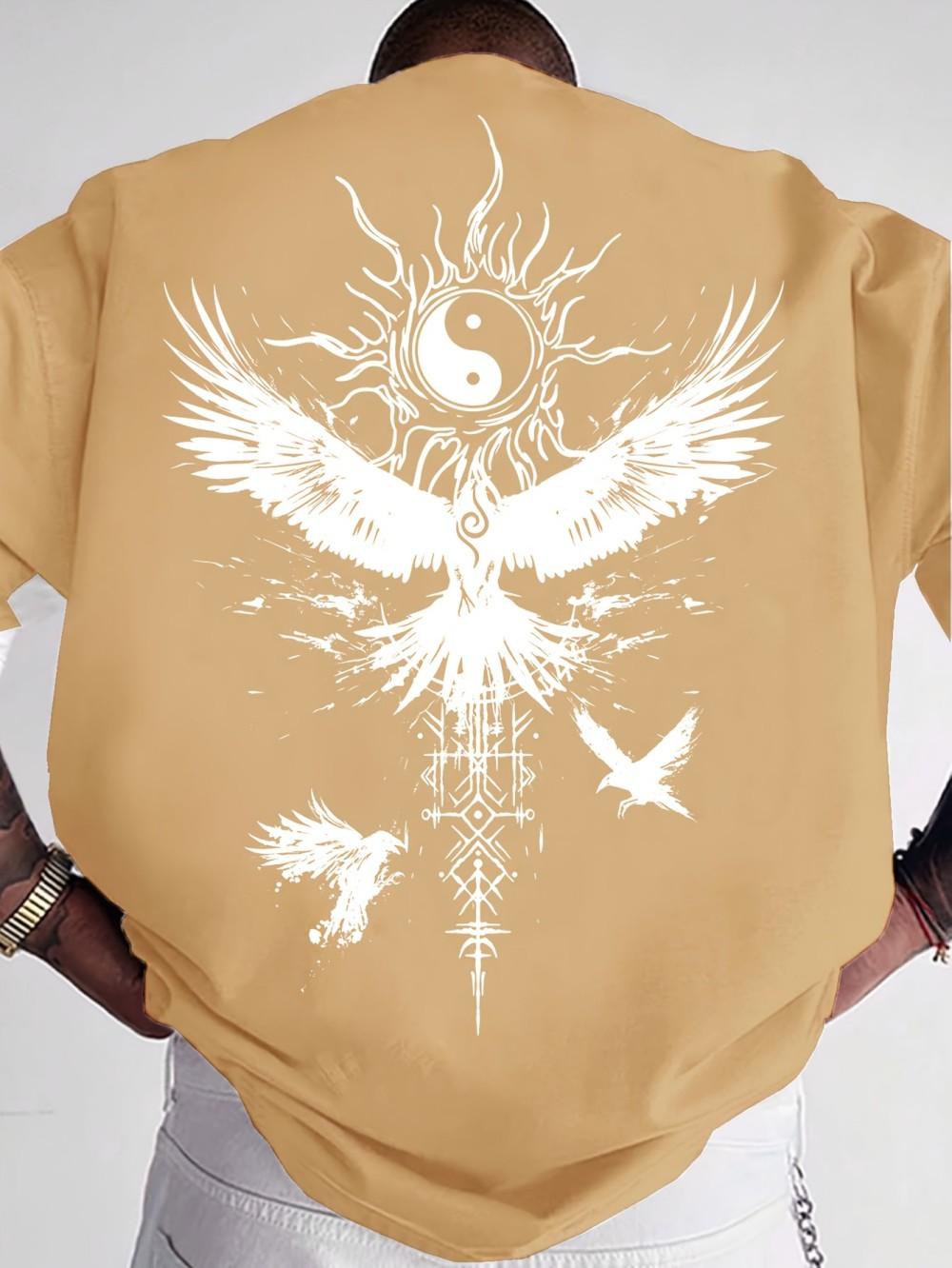 

Trendy new mens bird and gossip print comfortable and breathable round neck Tshirt summer outdoor urban casual top 4XL