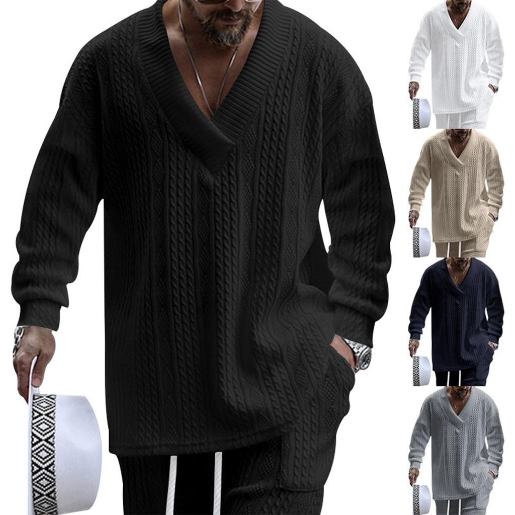 Men'S Large V-Neck Loose Casual Long Sleeved Shirt Sports Top