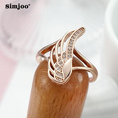 SIMJOO Rose Gold Color Zircon Angel Wing Ring for Women