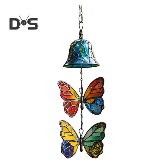 Butterfly Wind Chime Metal Stained Glass Wind Chime Hanging Decoration for Indoor Outdoor Garden Patio Porch Home Decor