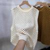 Retro Women's Round Neck Hollowed Out Knitted Vest Spring and Autumn New Loose Knitted Vest