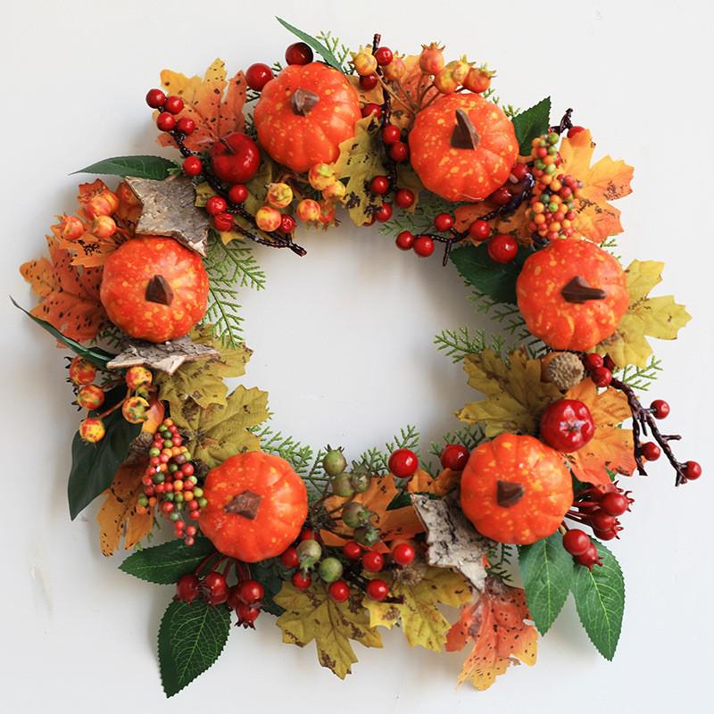 2026 Autumn Halloween Berry Pumpkin Wreath, Home & Door Decoration Vine Ring for Thanksgiving