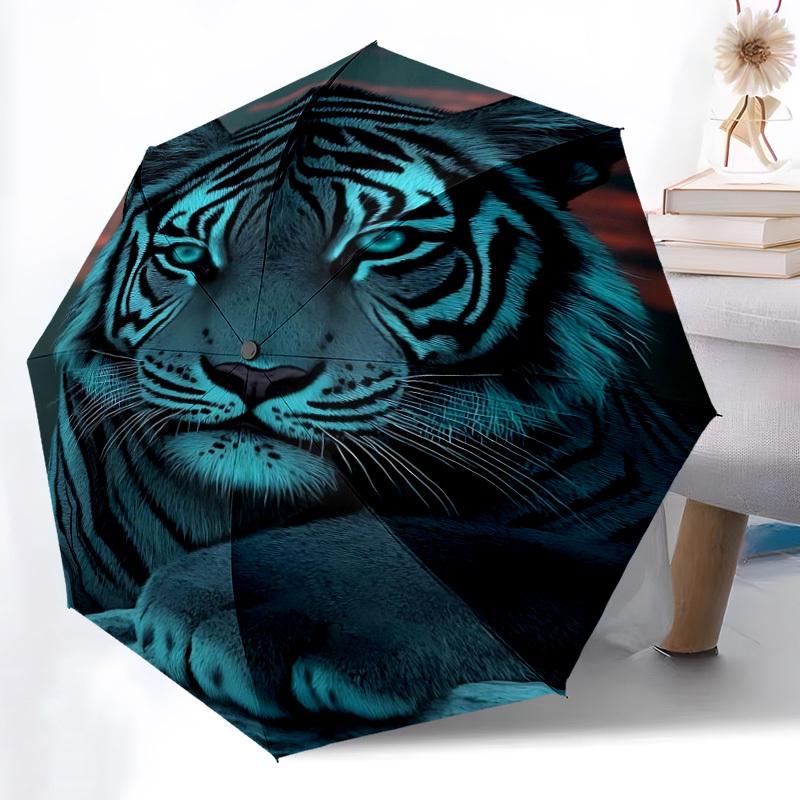 1pc Tiger, Wildlife Automatic Folding Umbrella - Compact Travel Umbrella with Auto Open/Close 8-Rib Heavy-Duty Shaft for Women/Men -l063