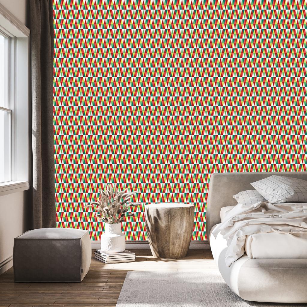 Red and coral triangles wallpaper for living room and bedroom 50x1000