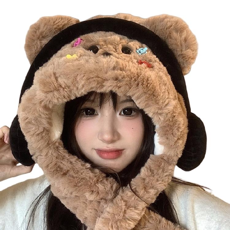 Warm Fleece Liner Earflap Hat All Age Lovely Headphones Plush Bear Hat Outdoor Activity Caps Windproof Thermal Headwear
