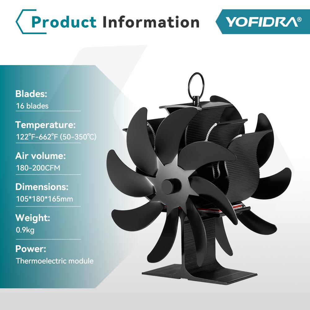 16 Blades Heat Powered Fireplace Fan Double Sided Log Wood Burner Ecological Efficient Home Heat Distribution Quiet Stove Fan