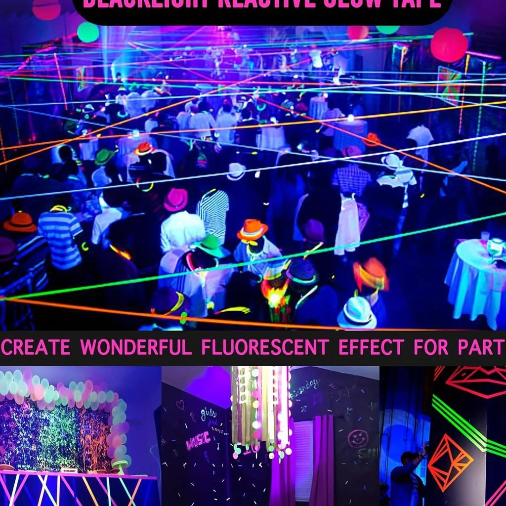 6 Colors Neon Gaffer Cloth Tape Fluorescent Rainbow Color Party Non-Reflective Glow Under UV Black Light in The Dark Tape