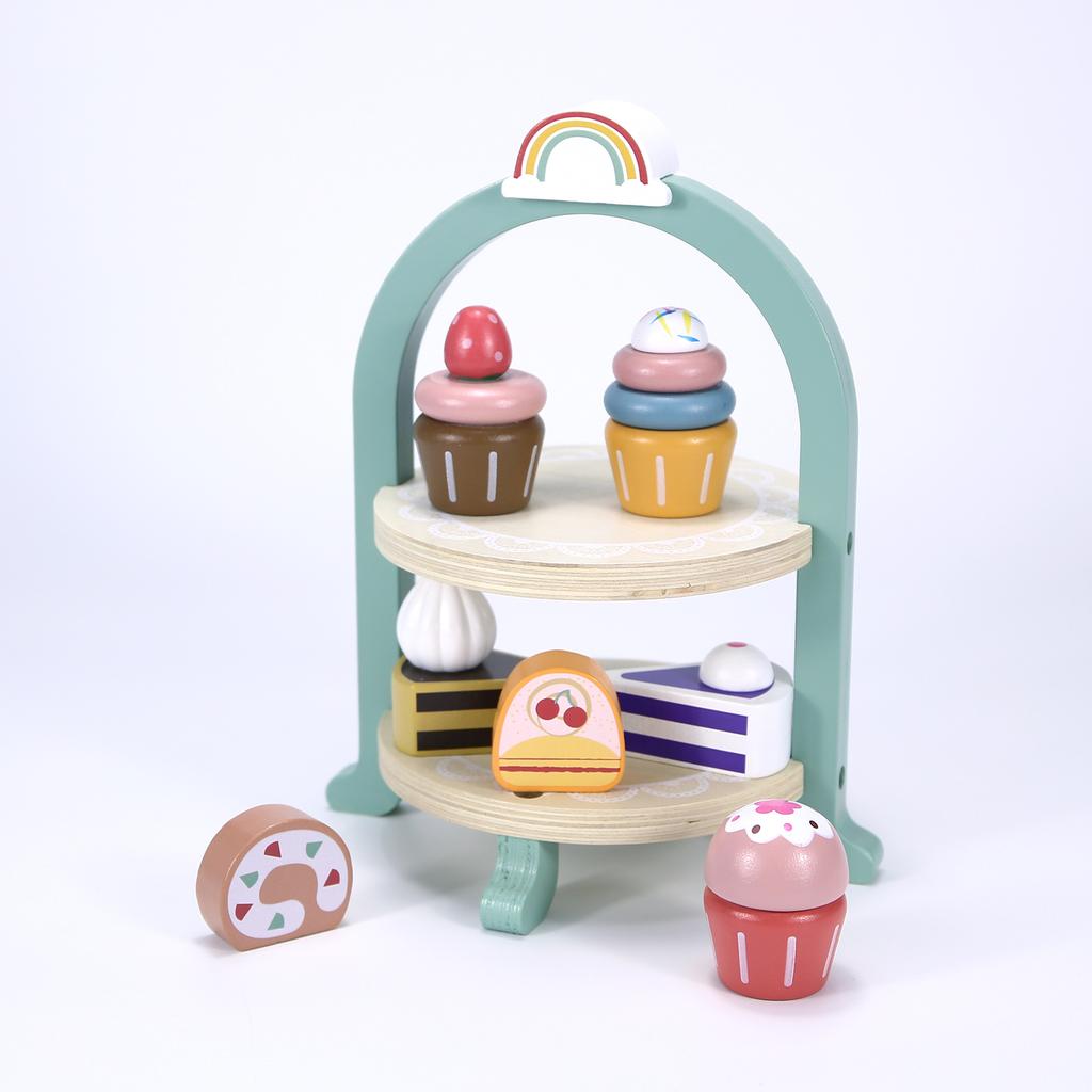 Kids  Children Wooden Toys  Playsets Afternoon Tea Toy Set Cake Ice Cream Tea Time Playset Toddler Pretend Play Kitchen Accessories