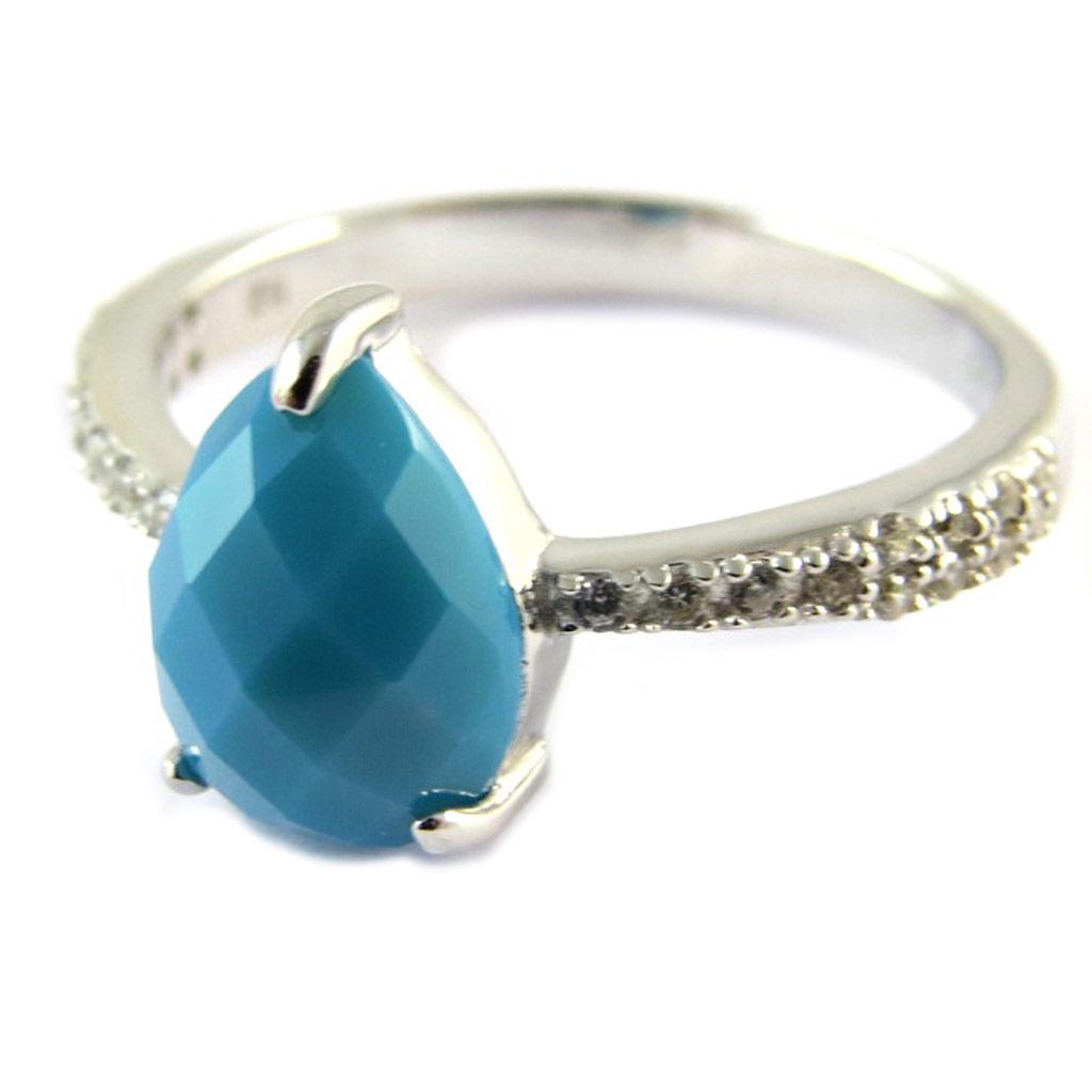 Silver Ring 'Princess Opale' Turquoise White Silver (rhodium Plated)