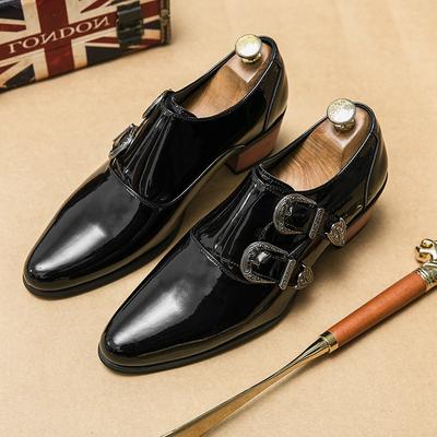 Neue Herren Britische Schwarze Lackleder Schuhe mit Höhenerhöhung Männliche Monk Strap Formelle Hochzeit Abschlussball Heimkehr Oxfords