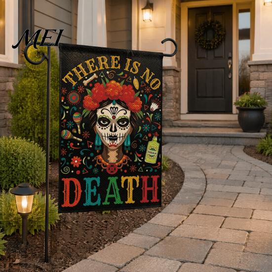 Decorative Burlap Lawn Banners Day of The Dead Garden Flag, 12x18 Inch Floral Skull Yard Festive Ornament Flags Mexican Gothic Skeleton Flowers