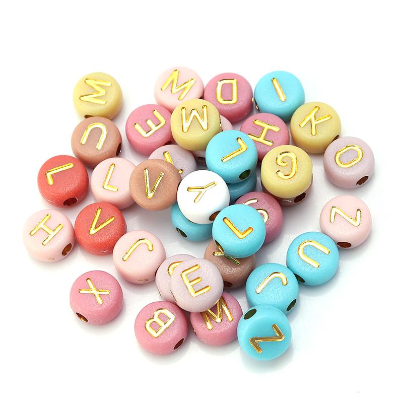 100pcs 7mm Multicolor Acrylic Alphabet Beads Heart Numbers Letter Loose Beads For Jewelry Making DIY Bracelets Gift Wholesale