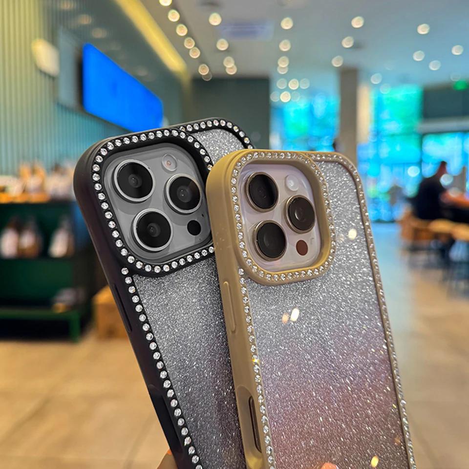 Transparent Diamond Phone Case for iPhone 16 15 14 Plus 13 12 11 14 15 16 Pro Max 16Pro Bling Glitter Protector Shockproof Cover