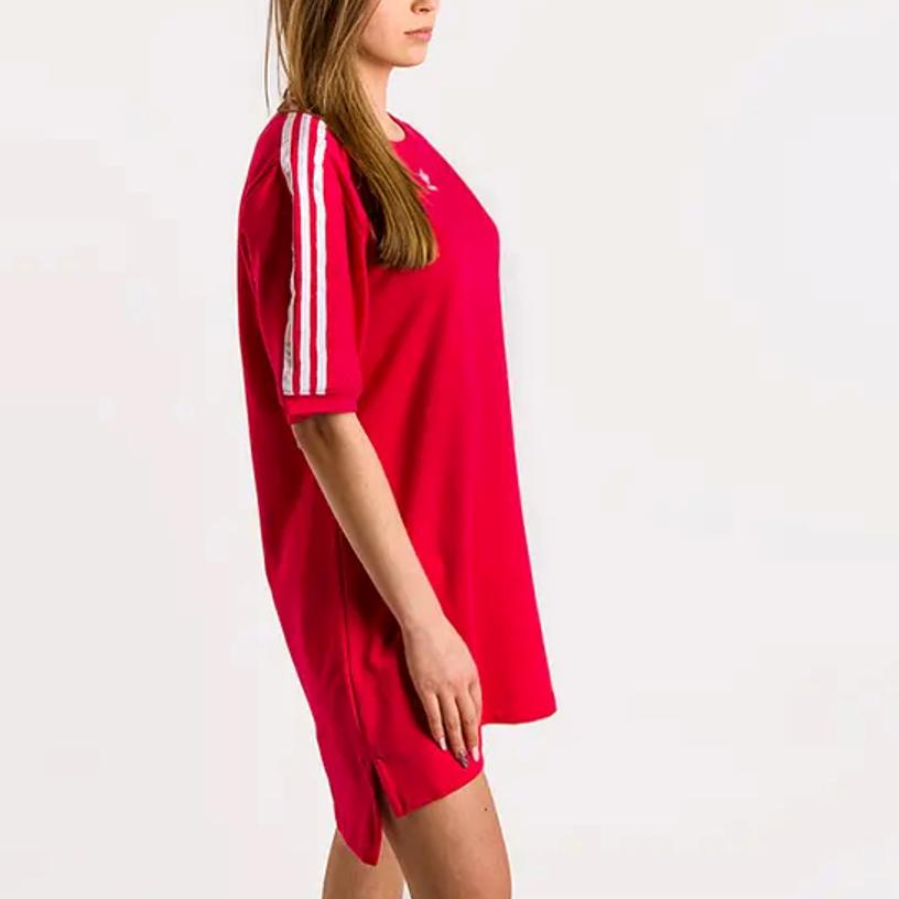 Adidas Originals Striped Short Sleeve Dress Women Dresses Purple Red ED5863