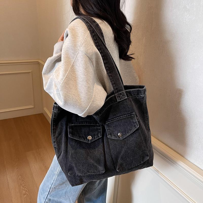 Bags Women's New Fashion Denim Large Capacity Shoulder Bag Versatile Commuter Tote Bag Student Class Bag
