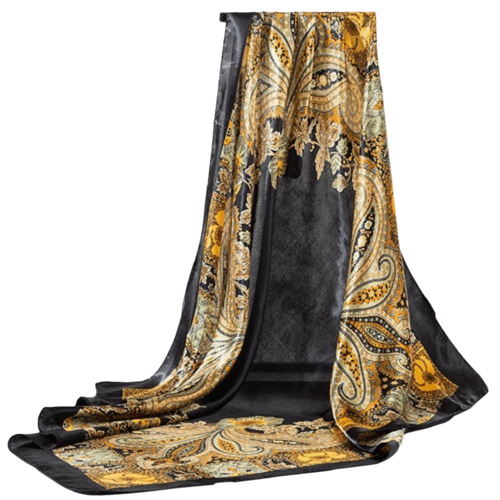 

Floral Print Satin Scarf Hijab Soft Head Scarf Fashionable Square Silk Scarf Fashion чёрный