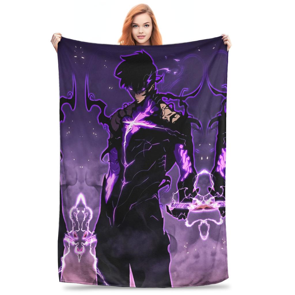 Solo Leveling Sung Jinwoo Plush Blanket Anime  Custom Throw Blanket for Bed Sofa Couch 125*100cm Bedspread