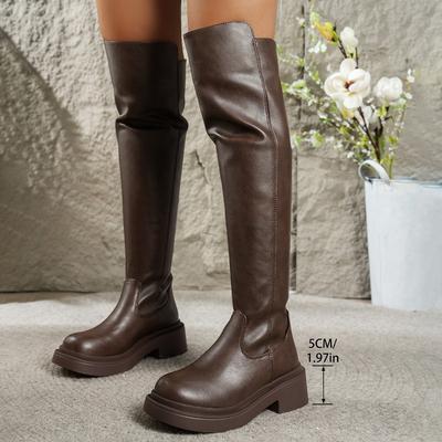 Thick-Soled High Boots  New Designer Women'S Warm Snow Boots Zipper Gothic Knight Boots Slim Fit Botas Mujer High Boots
