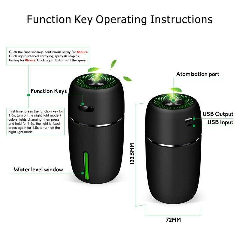 Mini USB Air Humidifier Aroma Diffuser Car Essential Oil Air Purifier with LED