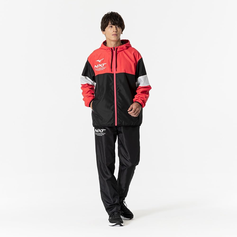 Mizuno Windbreaker Radiant N-XT Jacket, Water-Repellent Jersey, Unisex, 32JEB220, Red/Black