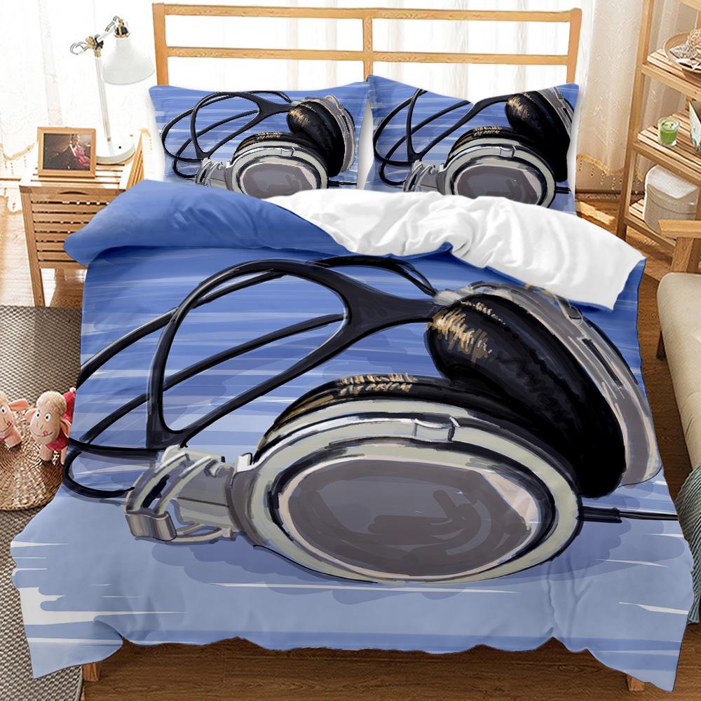Headphones Duvet Cover Set Rock Music Melody Note Comforter Cover Pink Headset Polyester Bedding Set for Kid Boy Girl King Size