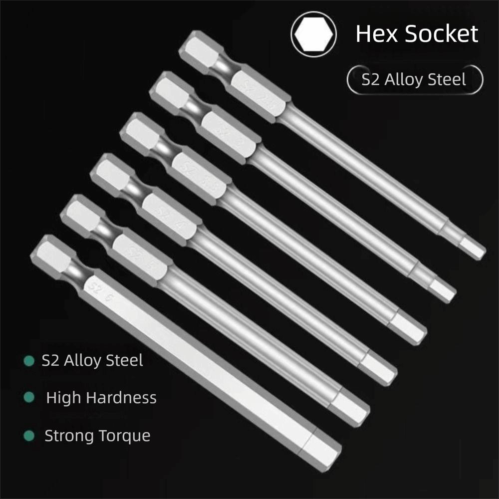 Tool Parts S2 Steel Hex Head Allen Wrench 1.5-12mm 100mm Length Allen Screwdriver Bits 1/4 Inch Screwdriver Bits Electric Drill