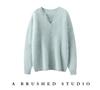 2026 Autumn/Winter Korean Style Loose V-Neck Cashmere Sweater - Women's Slimming Warm Scissor Design