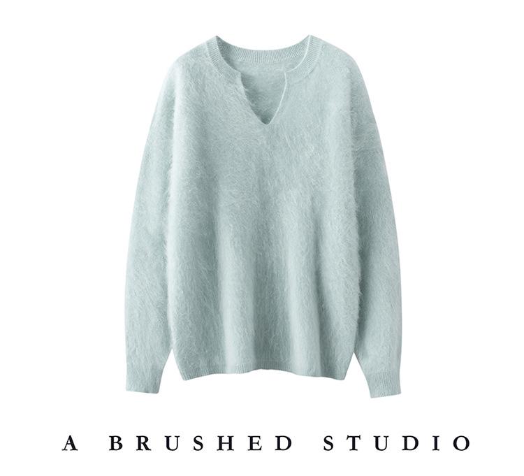 2026 Autumn/Winter Korean Style Loose V-Neck Cashmere Sweater - Women's Slimming Warm Scissor Design