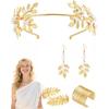 Pente de Cabelo Dourado Folhas Douradas para Noiva Pulseira de Braço Coroa de Folhas de Louro Conjunto de Joias de Deusa Festa Temática