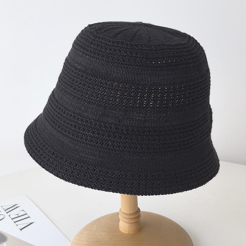 New knitted hollow breathable bucket hat women's foldable basin hat spring and autumn plain hat bucket hat shows small face