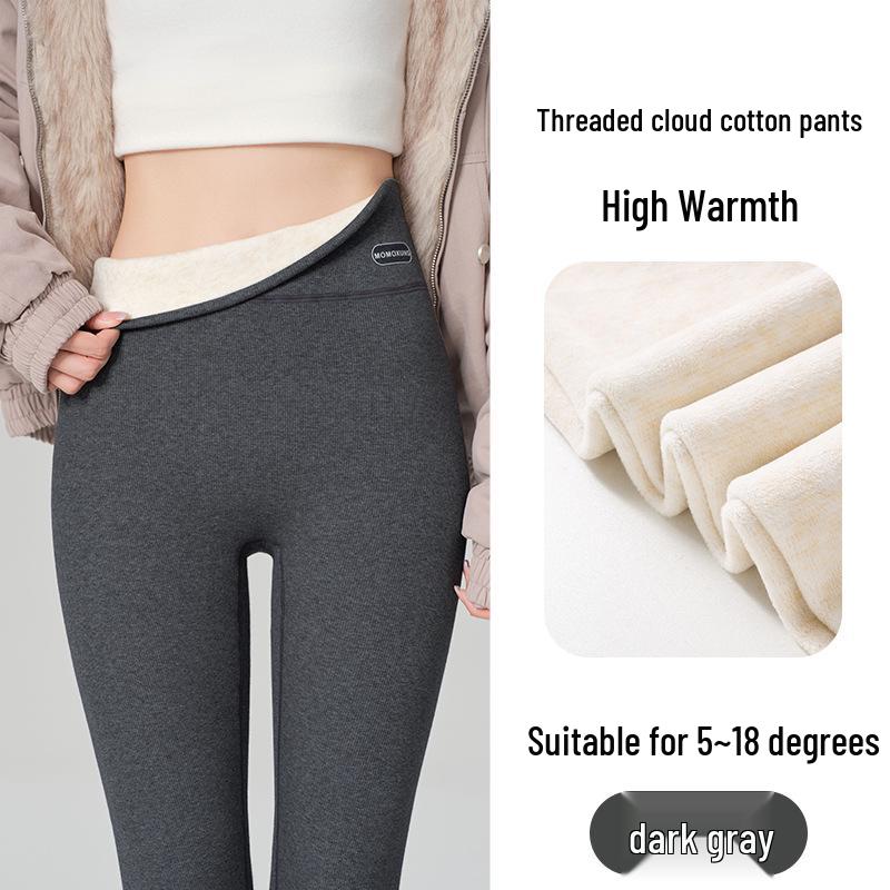 High Waist Warm Fleece-Lined Leggings - Vertical Stripe, Matte, Slimming Cotton for Autumn/Winter