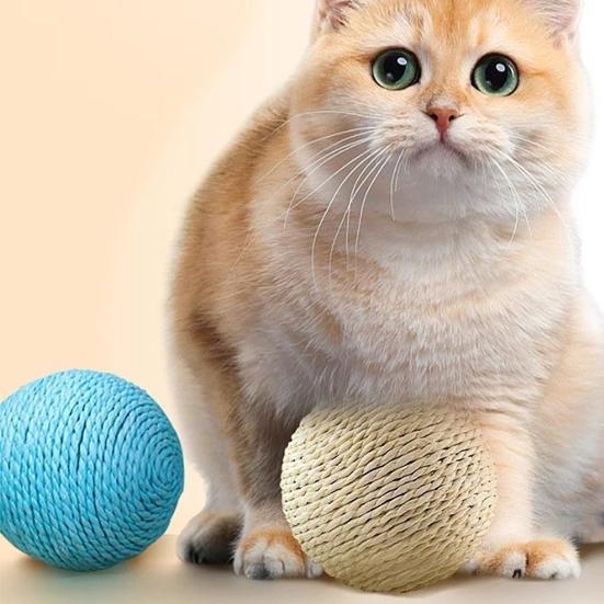 Jute Ball Cat Toy with Large Self-Entertainment Ball Squeaker Extra for Teething Biting Natural Sisal Toy