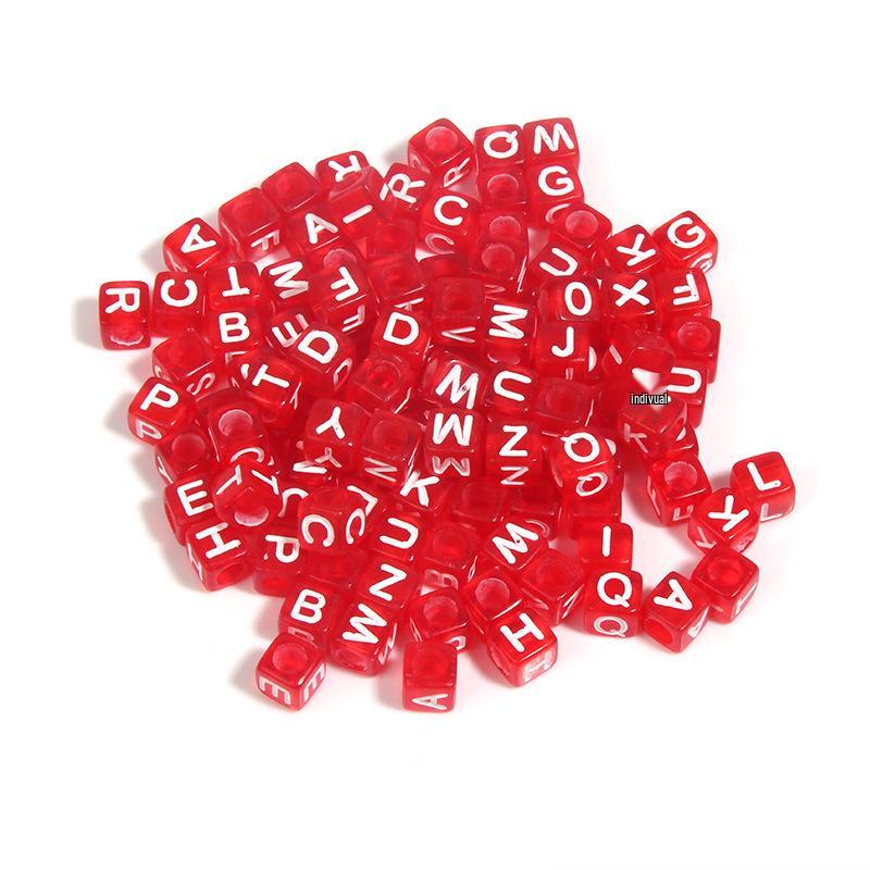 100 Pcs Acrylic Transparent Colored Square Alphabet Charms for DIY Bracelets