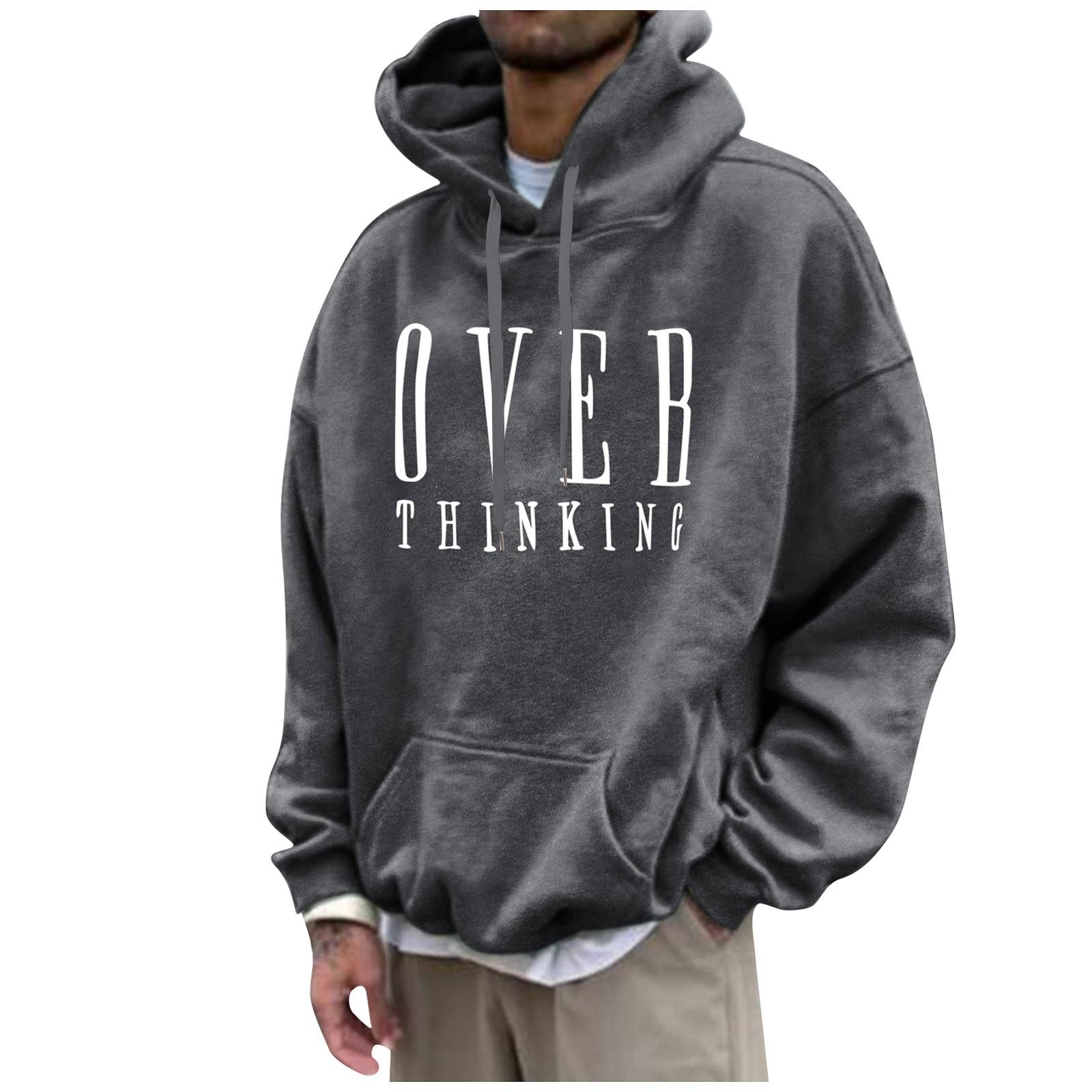 Мужские однотонные свободные толстовки с буквенным принтом и заниженными рукавами — фото 6