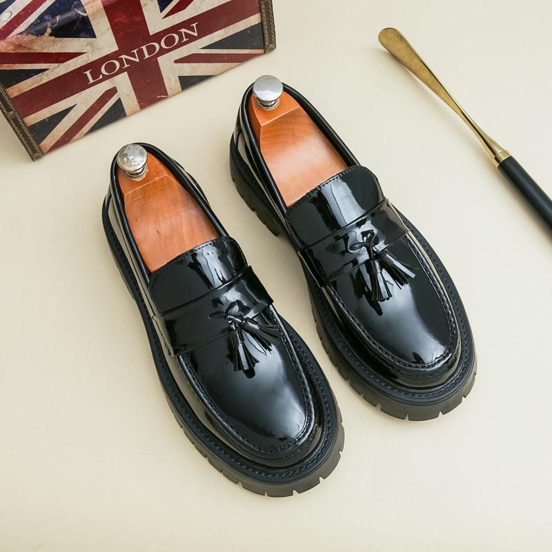 

Бренд Мужские Лоферы с Круглым Носком на Толстой Подошве, Увеличивающие Рост, Модная Обувь из Блестящей Кожи, Кожаная Обувь для Старших Бизнесменов и Офисных Работников 46