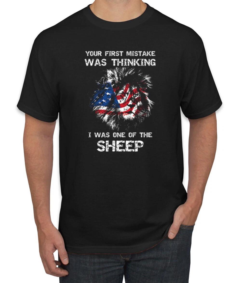 US Flag Lion Your First Mistake Was Thinking I Was One of The Sheep Men T- Shirt M