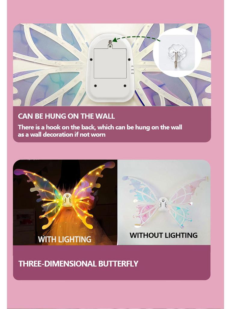 Luminous Butterfly Fairy Wings Toy for Girls - Musical Angel Props, Perfect Christmas Gift