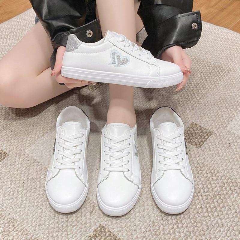 Love little white shoes spring leather flat bottom casual board shoes commuter student sports shoes women