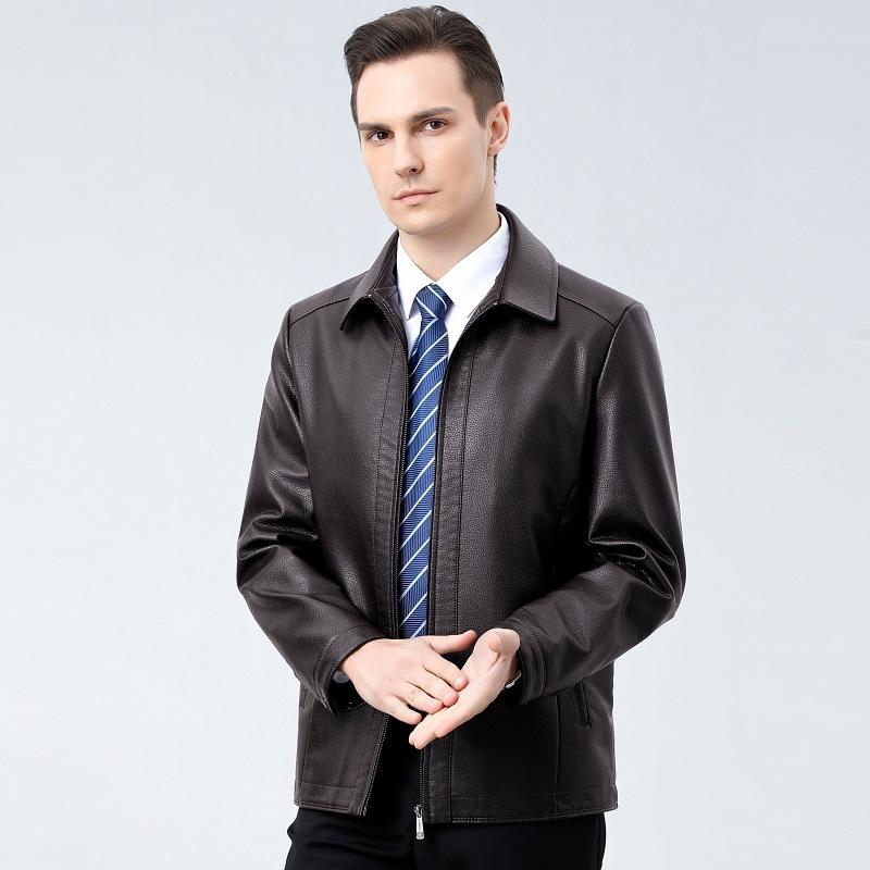 Middle-aged Autumn and Winter Leather Jackets for Men, Genuine Leather Sheepskin, Middle-aged and Elderly Dad s Outfits, Plus Fleece Leather Jackets 170