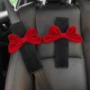 1pc Cute Cartoon Red Bowknot Car Neck Pillow Universal Auto Seat Headrest Support Seatbelt Cover Car Accessories for Women