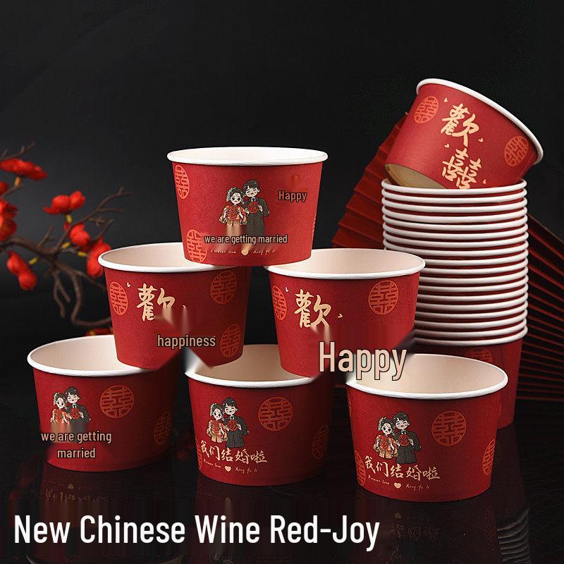 Disposable Wedding Red Paper Bowl Set