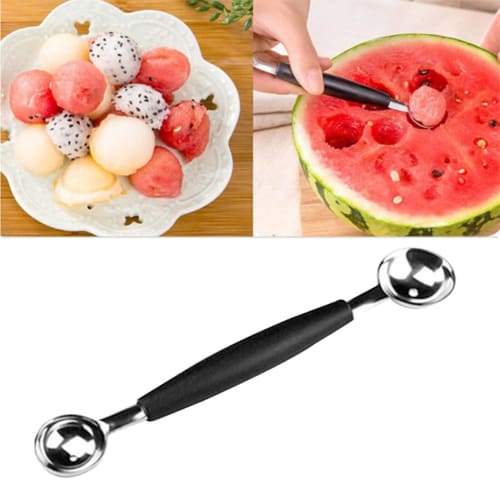 BOJIDO Commercial Stainless Steel Double-Headed Fruit Scoop (Set of 4) for Melon, Watermelon, and Ice Cream Scoops, Durable Restaurant Kitchen Utensil